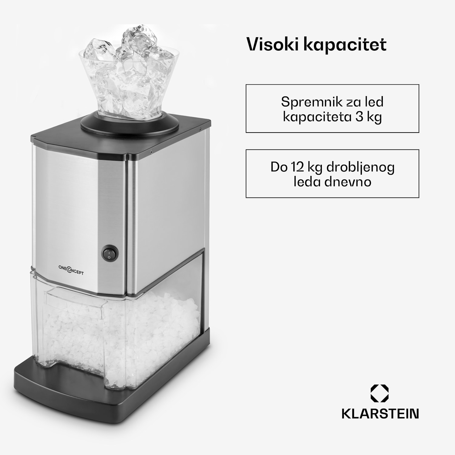 Icebreaker, drobilica leda izvedbe 15 kg/h, volumena 3,5 l, sa spremnikom za led, nehrđajući čelik silver