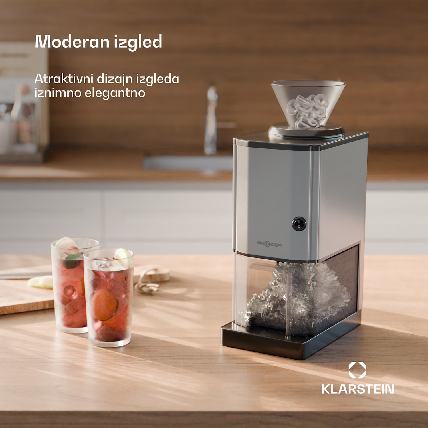 Icebreaker, drobilica leda izvedbe 15 kg/h, volumena 3,5 l, sa spremnikom za led, nehrđajući čelik silver