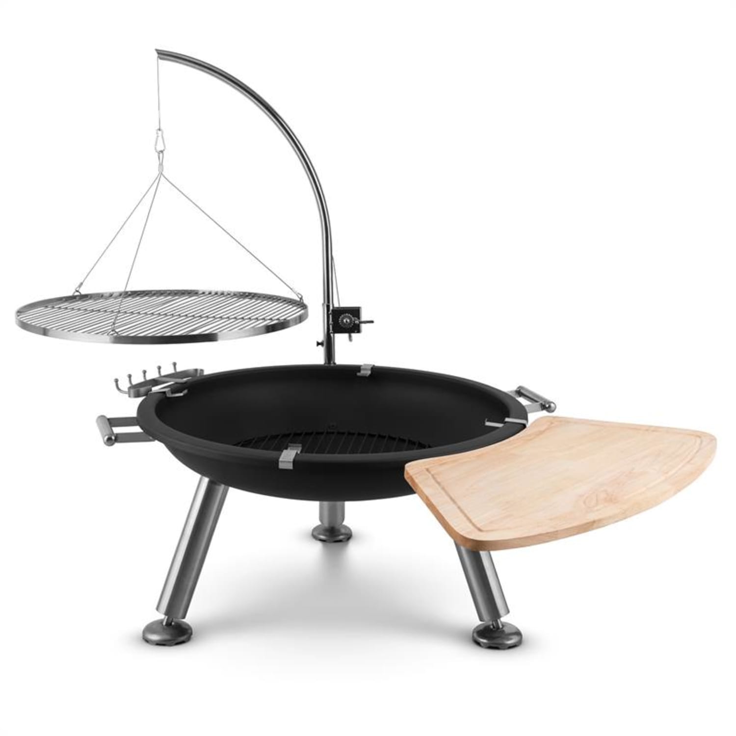 Turion, wiszący grill obrotowy, misa paleniskowa, Ø 80 cm, BBQ, napęd linowy, stal nierdzewna 