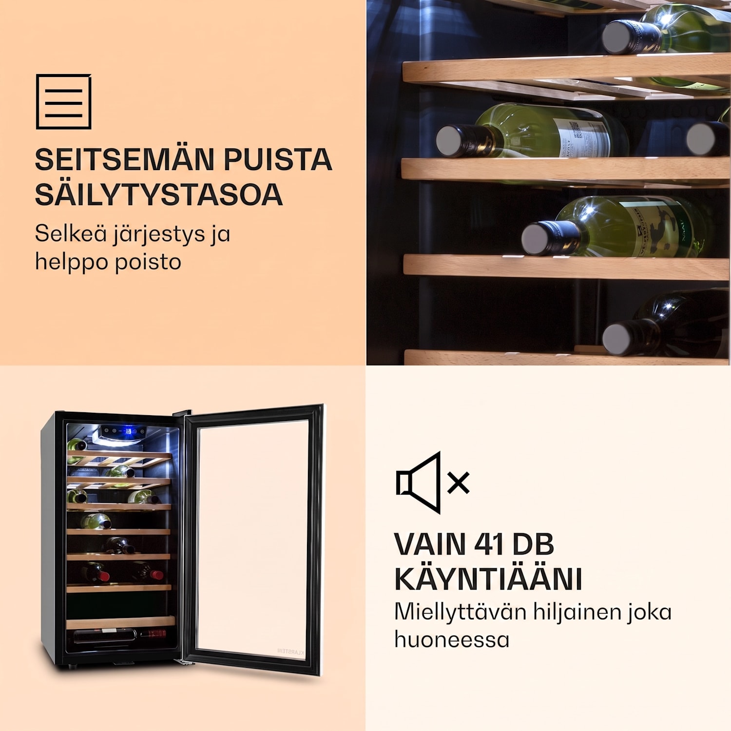 Vinamour 26 Uno viinijääkaappi 26 pulloa 88 litraa ruostumatonta terästä LED-ledi 26 pulloa | 1 jäähdytysalue | Ruostumaton Teräs