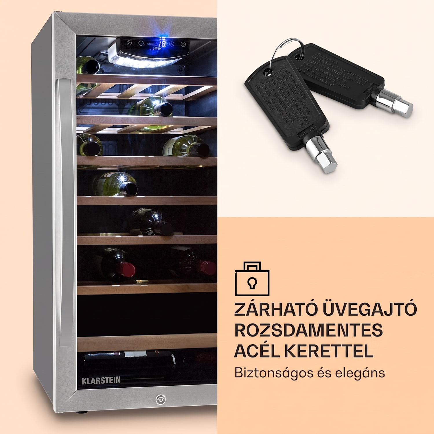 Vivo Vino 26, 88 liter, borhűtő, 26 palack, fekete, LED 26 palack | 1 hűtőzóna | Rozsdamentes acél