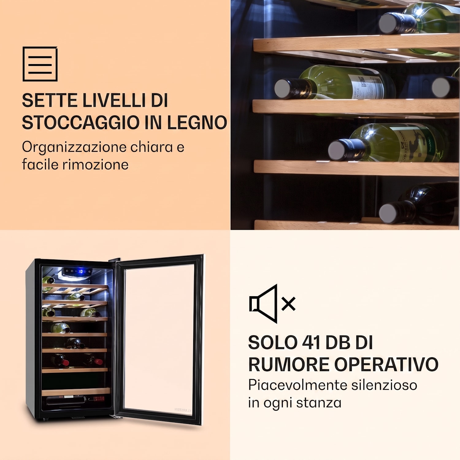 Vinamour 26 Uno - Frigorifero per vini, 26 bottiglie, 88 litri, acciaio inox, LED 26 bottiglie | 1 zona di raffreddamento | Acciaio inox