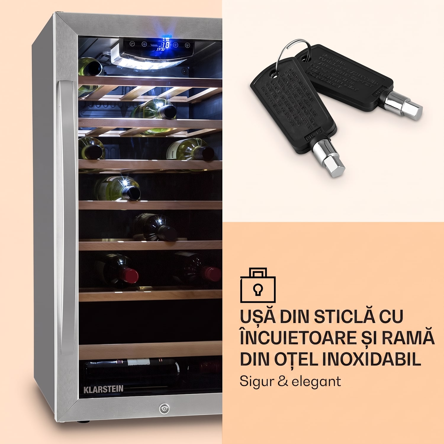 Vivo Vino 26, 88 litri, răcitor de vin, 26 sticle, negru, LED 26 de sticle | 1 | Oțel inoxidabil