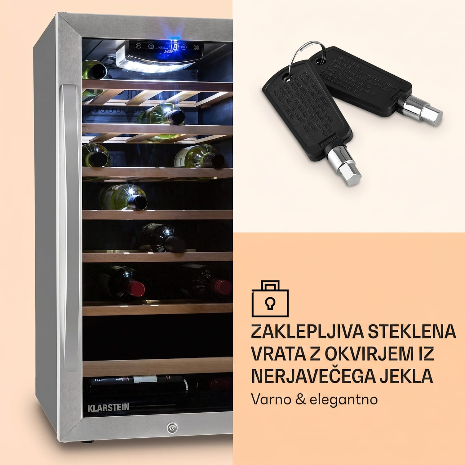 Vivo Vino 26, 88 litrov, hladilnik za vino, 26 steklenic, črna, LED 26 steklenic | 1 | Nerjaveče jeklo