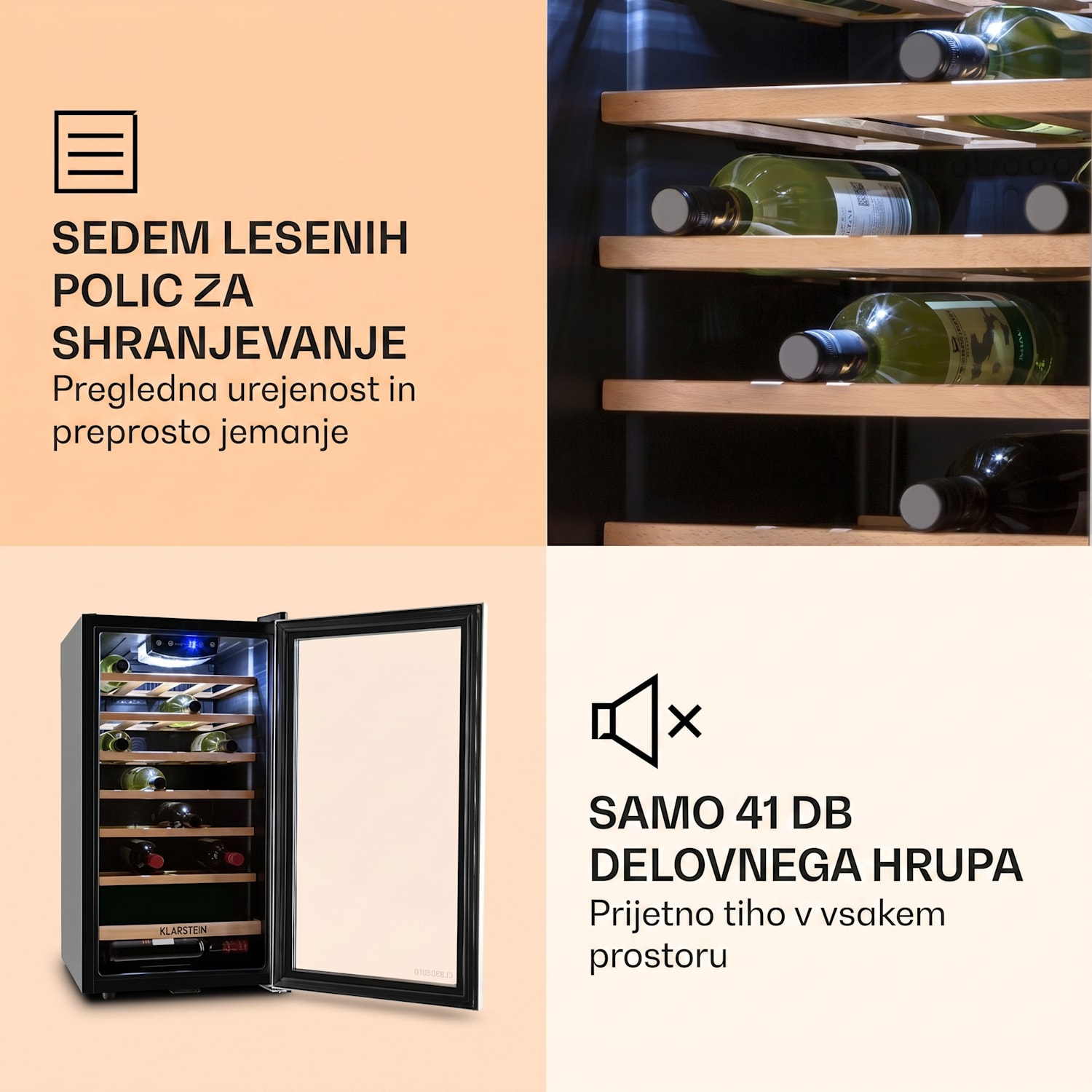 Vivo Vino 26, 88 litrov, hladilnik za vino, 26 steklenic, črna, LED 26 steklenic | 1 | Nerjaveče jeklo