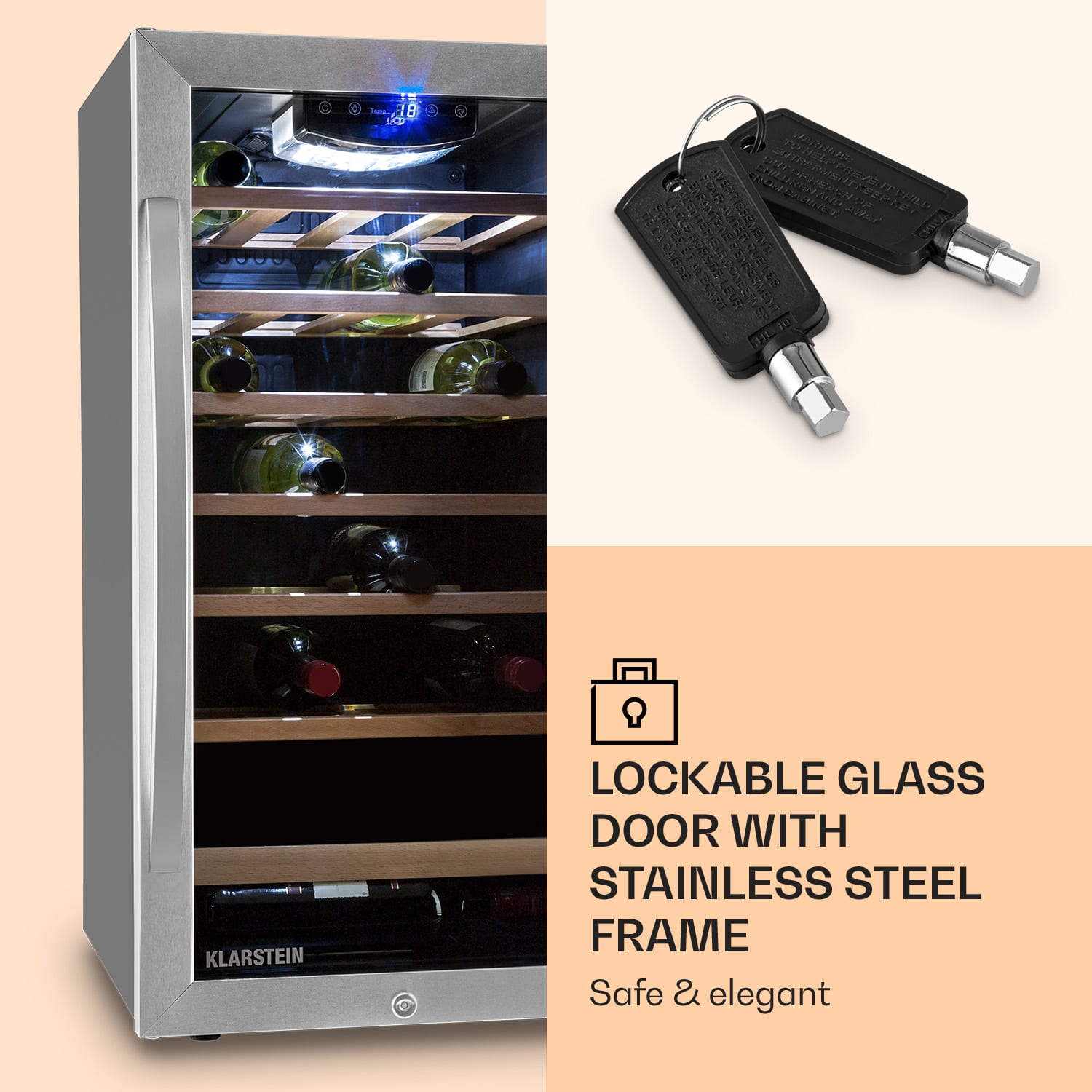 Vinamour 26 Uno wine refrigerator 26 bottles 88 litres stainless steel LED 26 bottles | 1 cooling zone | Stainless Steel