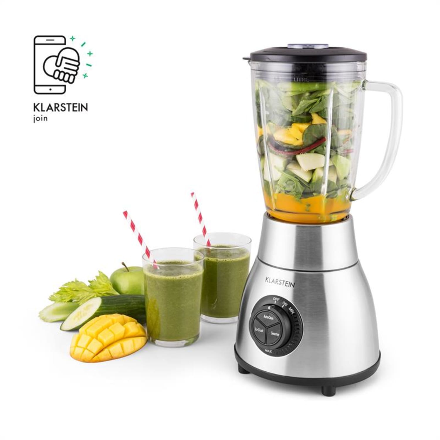 Klarstein Herakles Steel, 1,8 l, 1200 W, asztali turmixgép, üvegkancsó, nemesacél Ezüst
