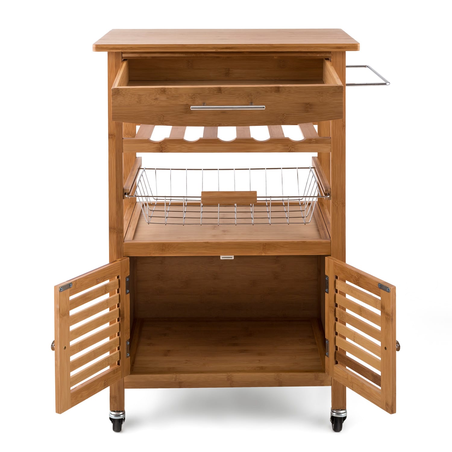 Louisiana, servírovací vozík, kuchynský vozík, 5 poschodí, drevený držiak na utierky, mobilný Bambus