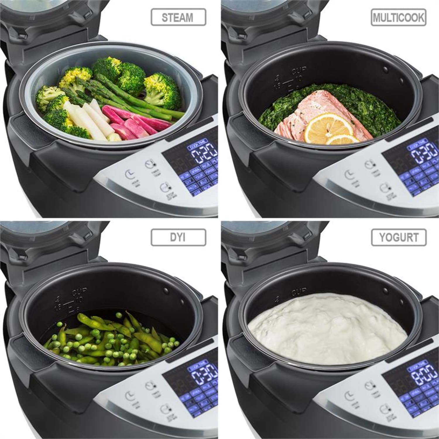Hotpot, 950W, negru, vas multifuncțional, multi cooker, 23 în 1, 5 litri, la atingere Negru