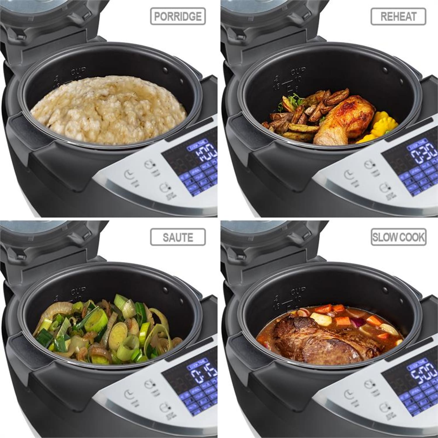 Hotpot, 950W, negru, vas multifuncțional, multi cooker, 23 în 1, 5 litri, la atingere Negru