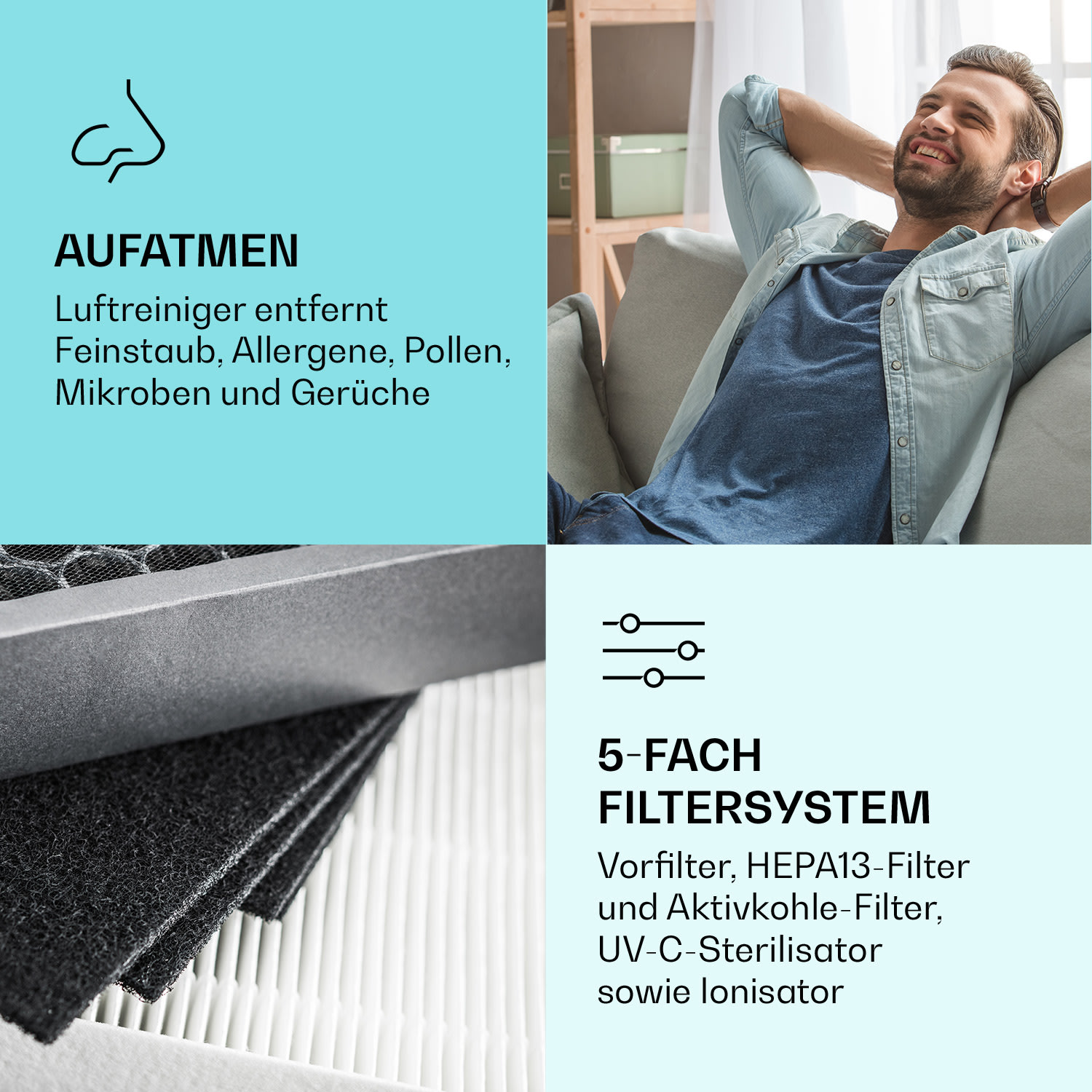 Vita Pure 2G 5-in-1 Luftreiniger HEPA-13 50 m² 30 db 55 W UV-C Touch Weiß