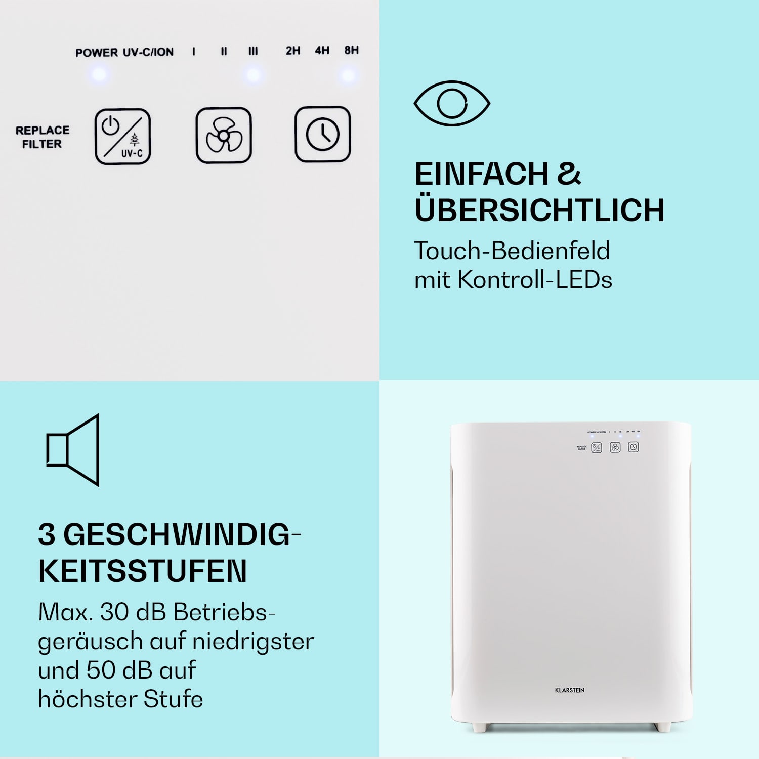 Vita Pure 2G 5-in-1 Luftreiniger HEPA-13 50 m² 30 db 55 W UV-C Touch Weiß