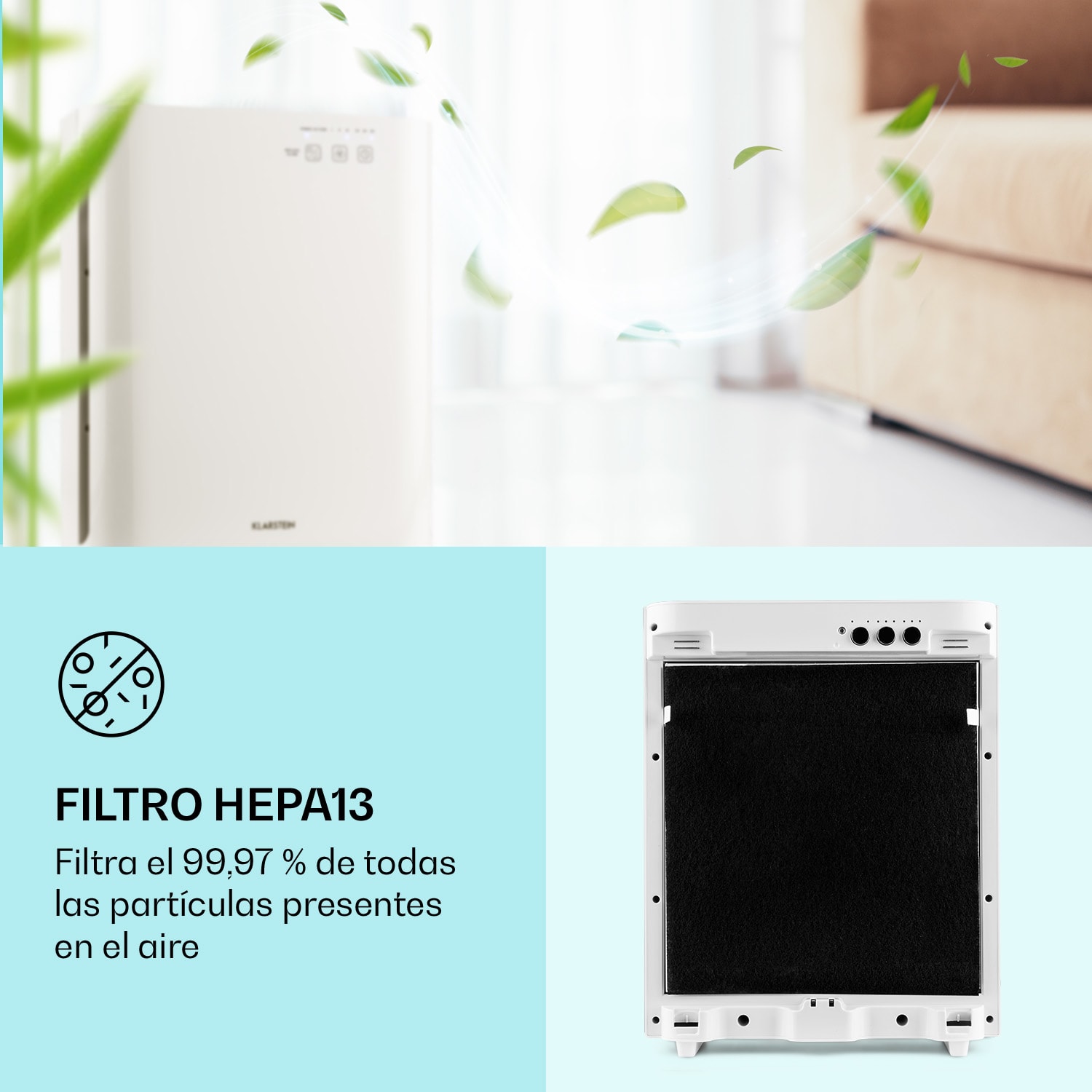 Vita Pure 2G 5 en 1 Purificador de aire ambientador ionizador | Filtro HEPA-13 | 50 m² | 30 dB | 55 W | UV-C | Táctil Blanco
