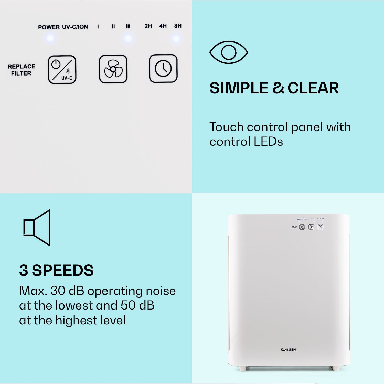 Vita Pure 2G, bílý dotykový čistič vzduchu a ionizátor, 5 násobný filtr, UV-C, 55 W Bílá