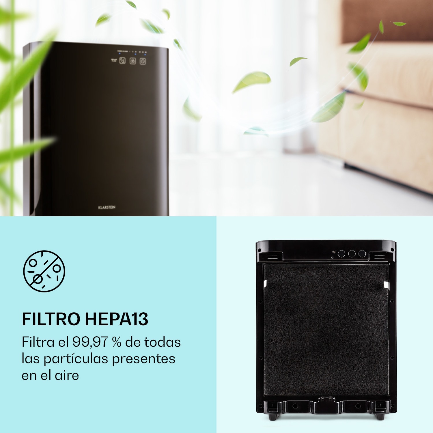 Vita Pure 2G 5-en-1: Purificador de Aire | Ionizador | Filtro quíntuple HEPA: 99,97% filtracion | 50 m² | Silencioso 30 db | 55 W | UV-C | Pantalla tactil | Blanco Negro