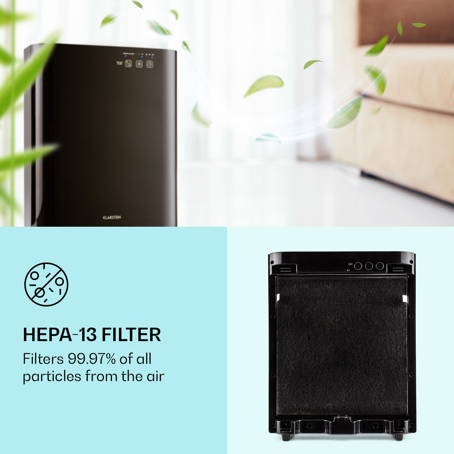 Klarstein Vita Pure 2G 5-in-1 luchtreiniger ionisator | 5-voudig HEPA filter: 99,97% filtercapaciteit | 50 m²| 30dB | 55W | UV-C | touch Zwart