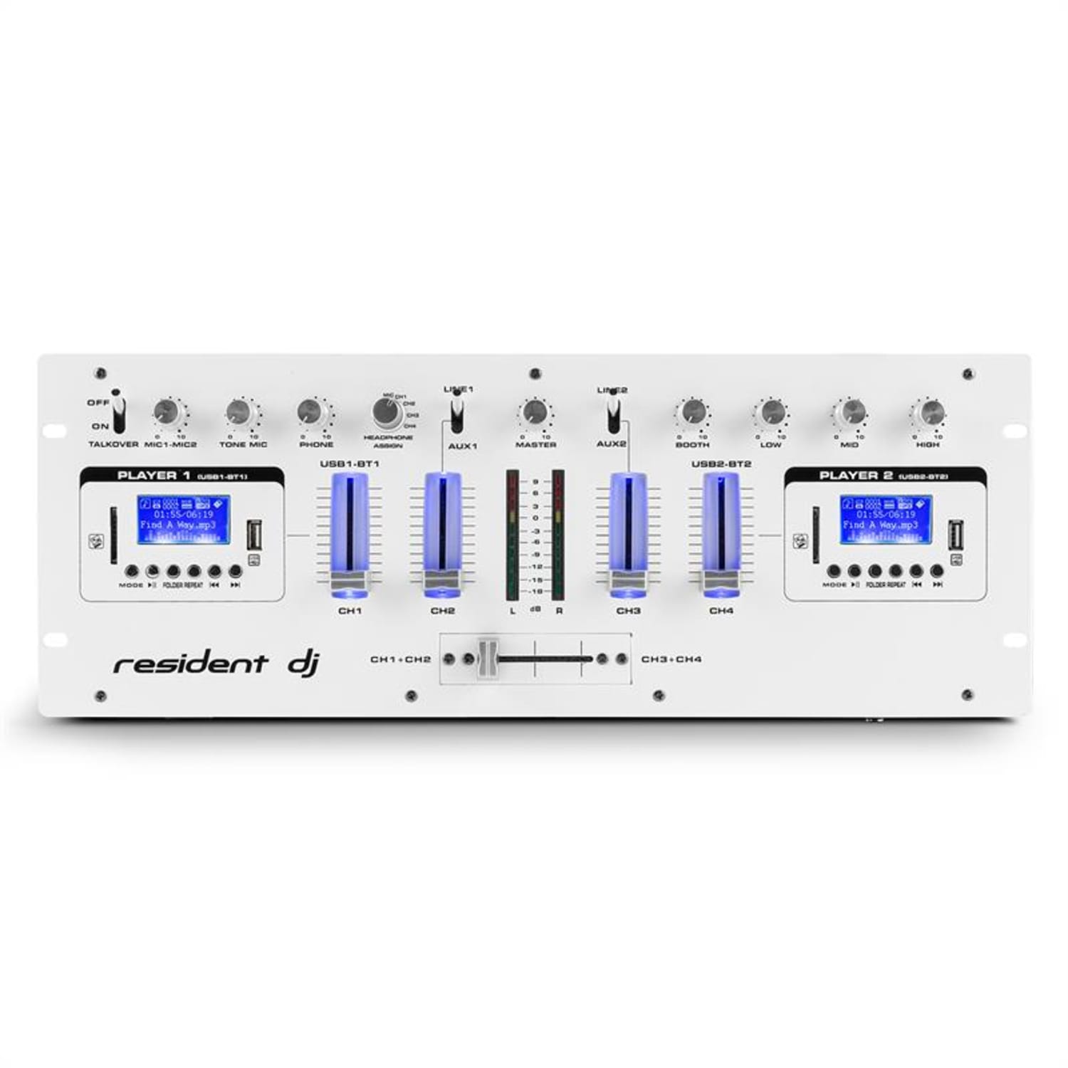 DJ405USB 4-kanavainen DJ-mikseri 2 x bluetooth USB SD AUX tallennustoiminto Valkoinen