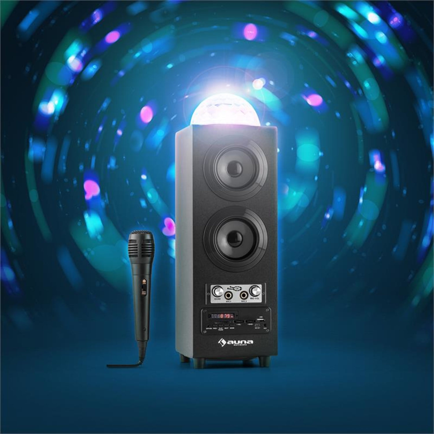 Discostar Black draagbare 2.1 -bluetooth luidspreker USB batterij LED micro Zwart