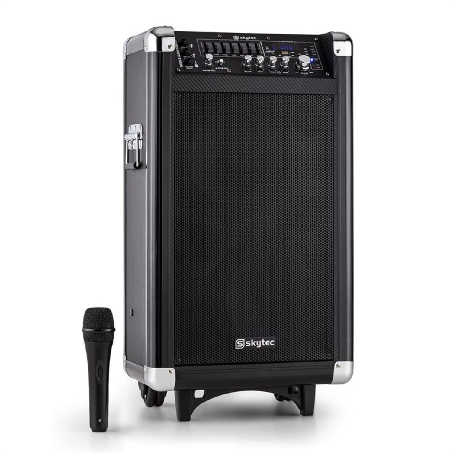 ST-075 mobilný PA zariadenie 250W batéria Bluetooth USB SD MP3 VHF 2 x mikrofón