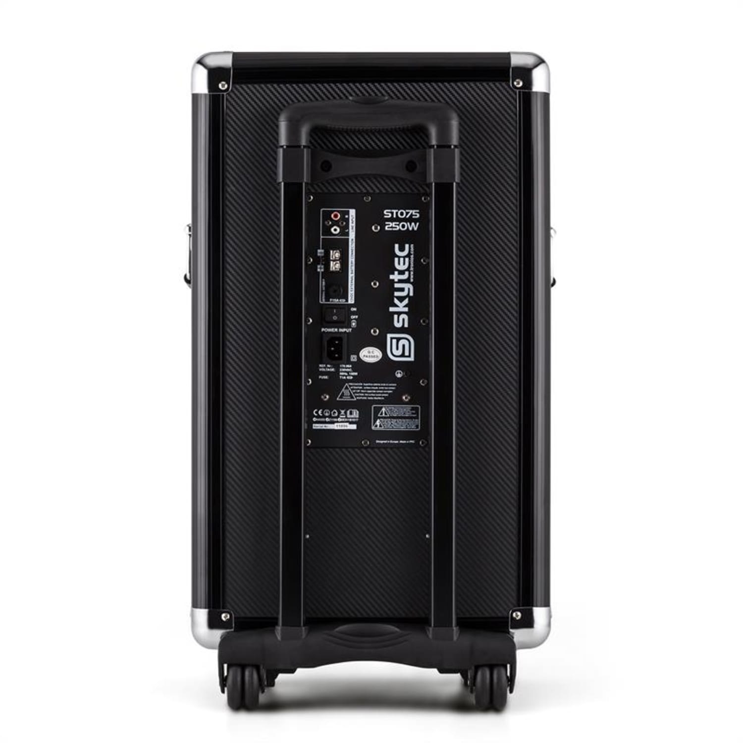 ST-075 mobilný PA zariadenie 250W batéria Bluetooth USB SD MP3 VHF 2 x mikrofón