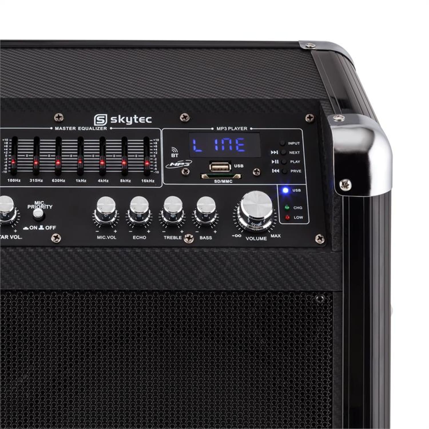 ST-075 mobilný PA zariadenie 250W batéria Bluetooth USB SD MP3 VHF 2 x mikrofón