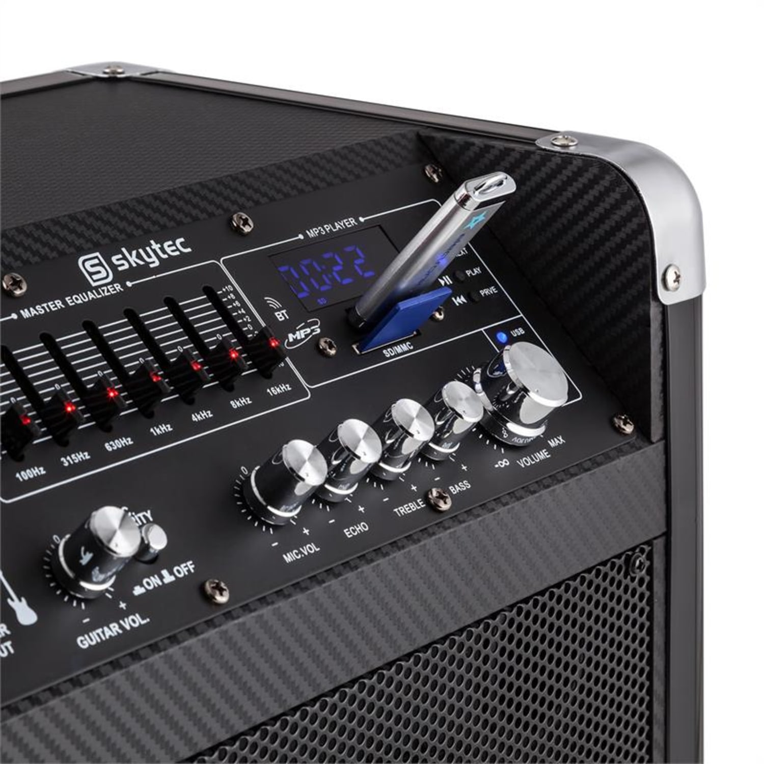 ST-075 mobilný PA zariadenie 250W batéria Bluetooth USB SD MP3 VHF 2 x mikrofón