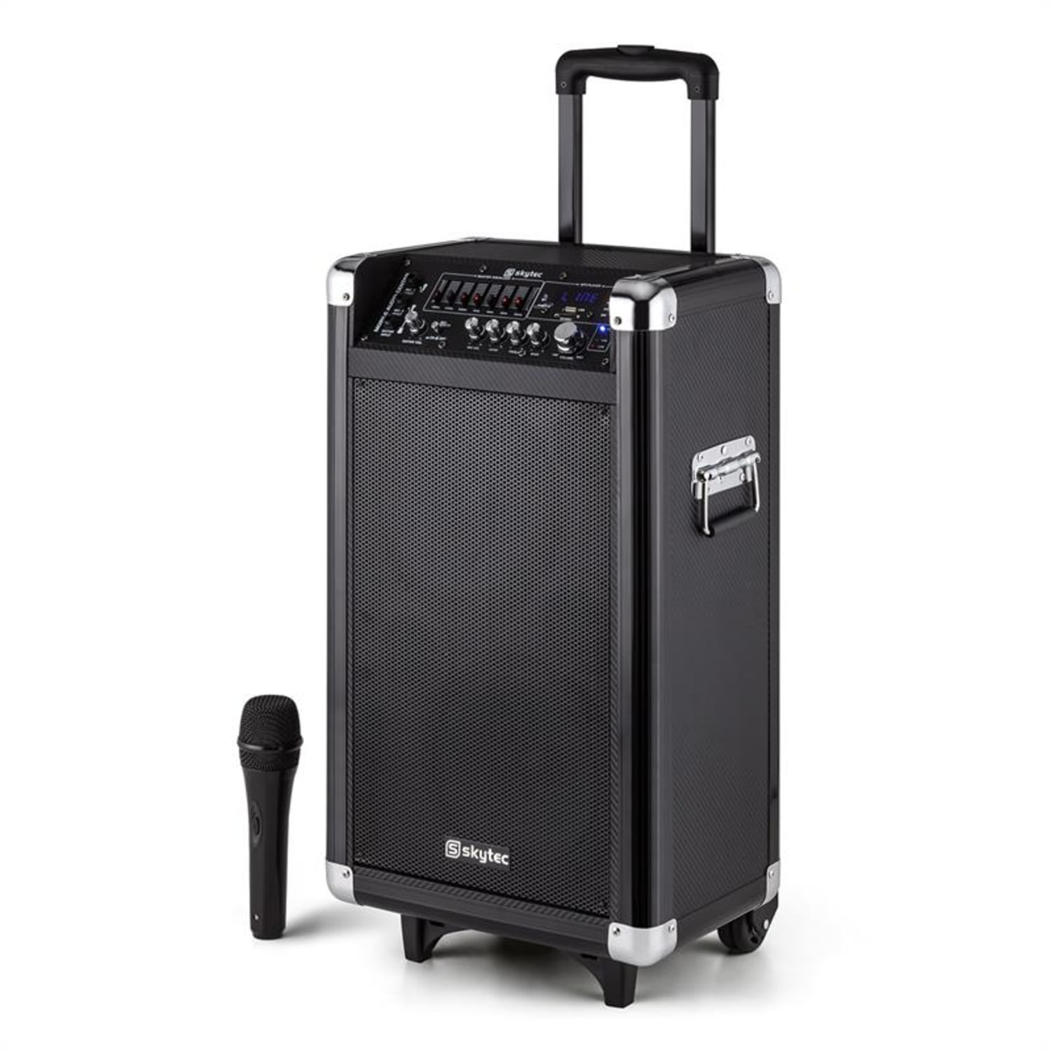 ST-075 mobilný PA zariadenie 250W batéria Bluetooth USB SD MP3 VHF 2 x mikrofón