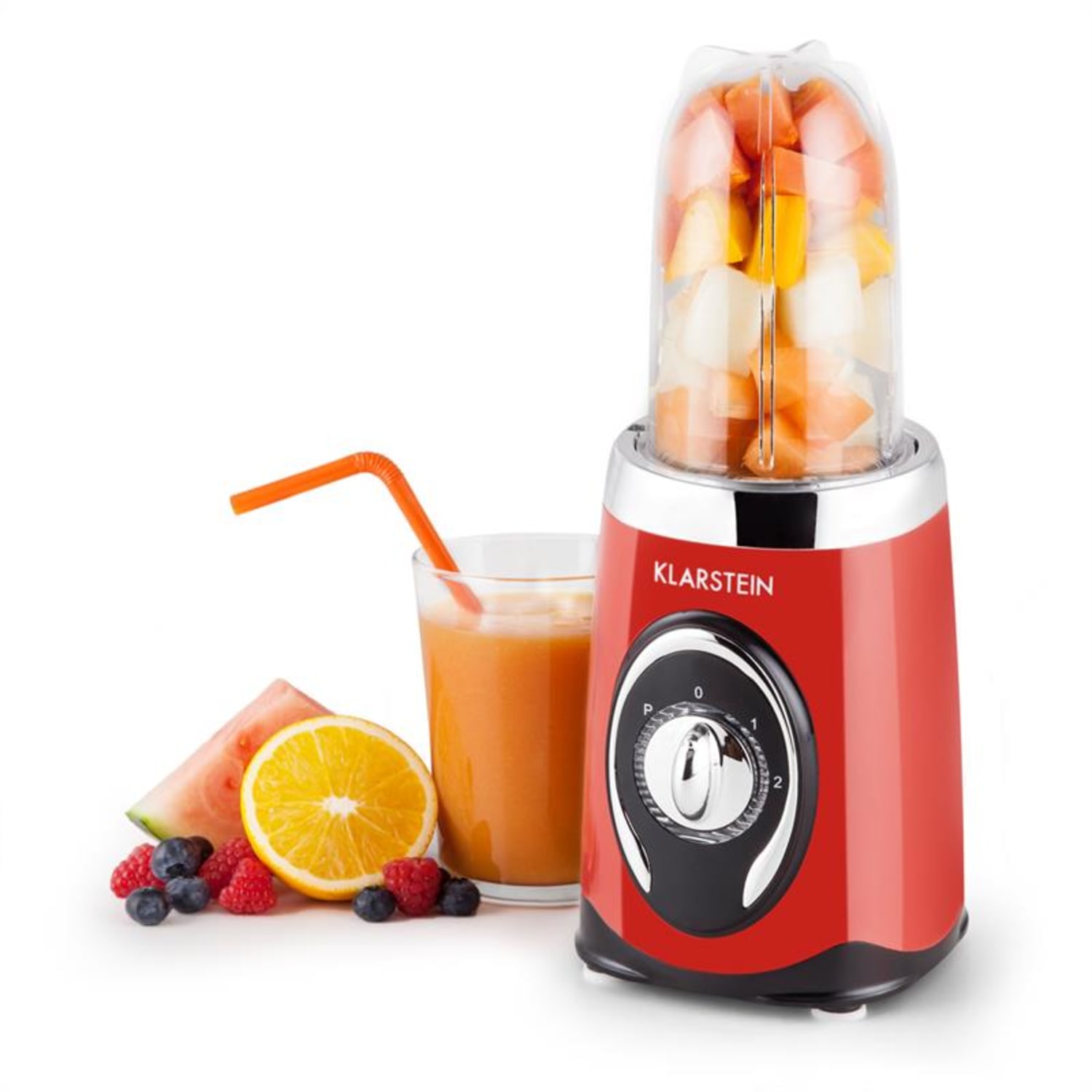 Klarstein Fruizooka, červený mixér na přípravu smoothie, multifunkční zařízení 4 v 1, 220 W Červená