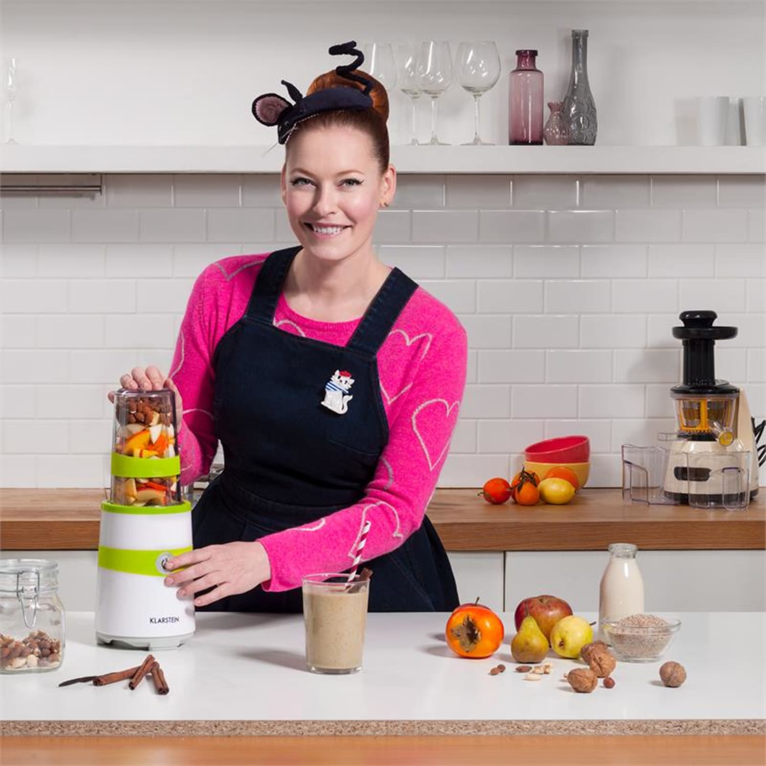 Klarstein Vitalic, fekete, 1000 W, asztali turmixgép, smoothie készítése, két pengés kiegészítő Fekete