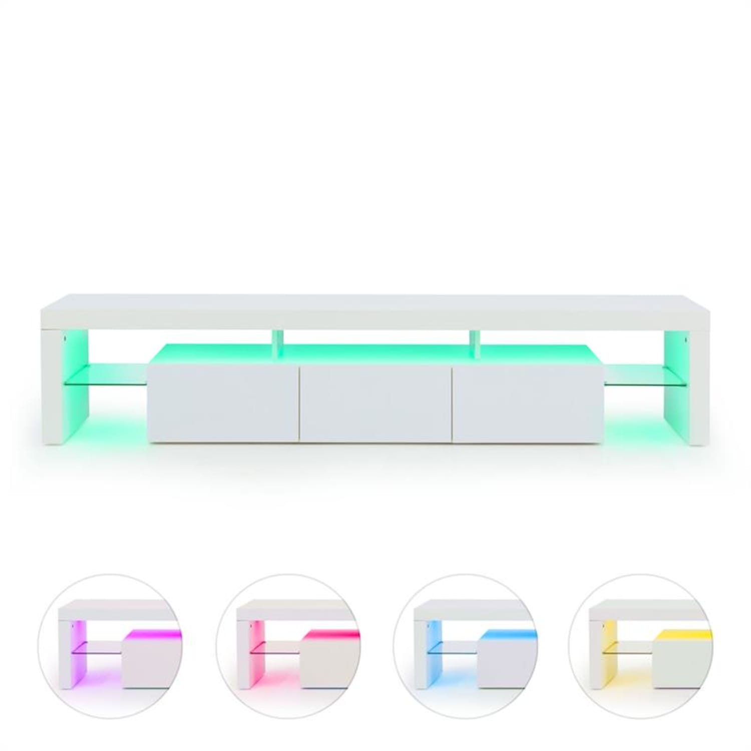 Quentin Lowboard, TV stolek, bílý, LED osvětlení, změna barev Bílá