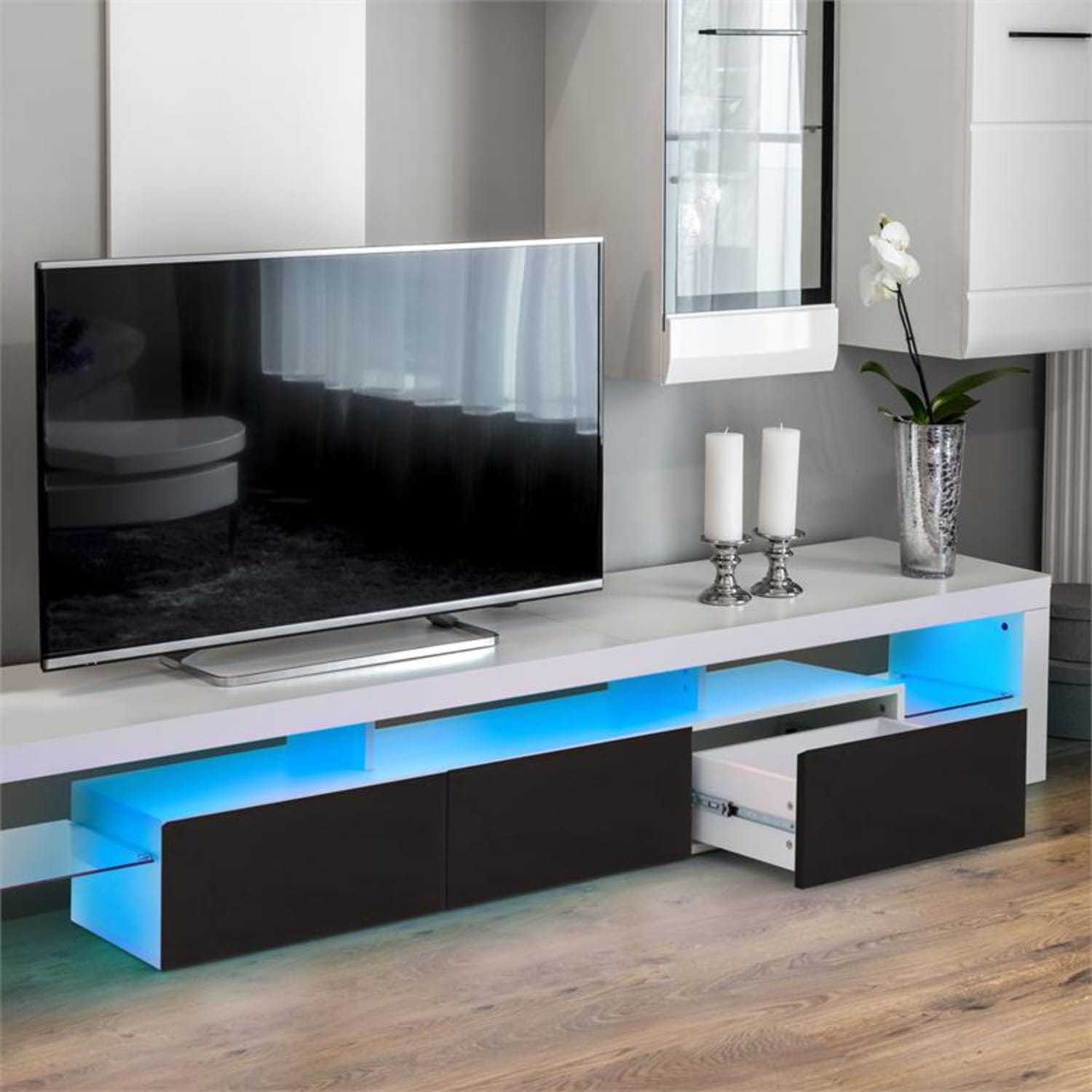 Orlando Lowboard TV asztal, LED hangulat világítás, színváltás Fekete