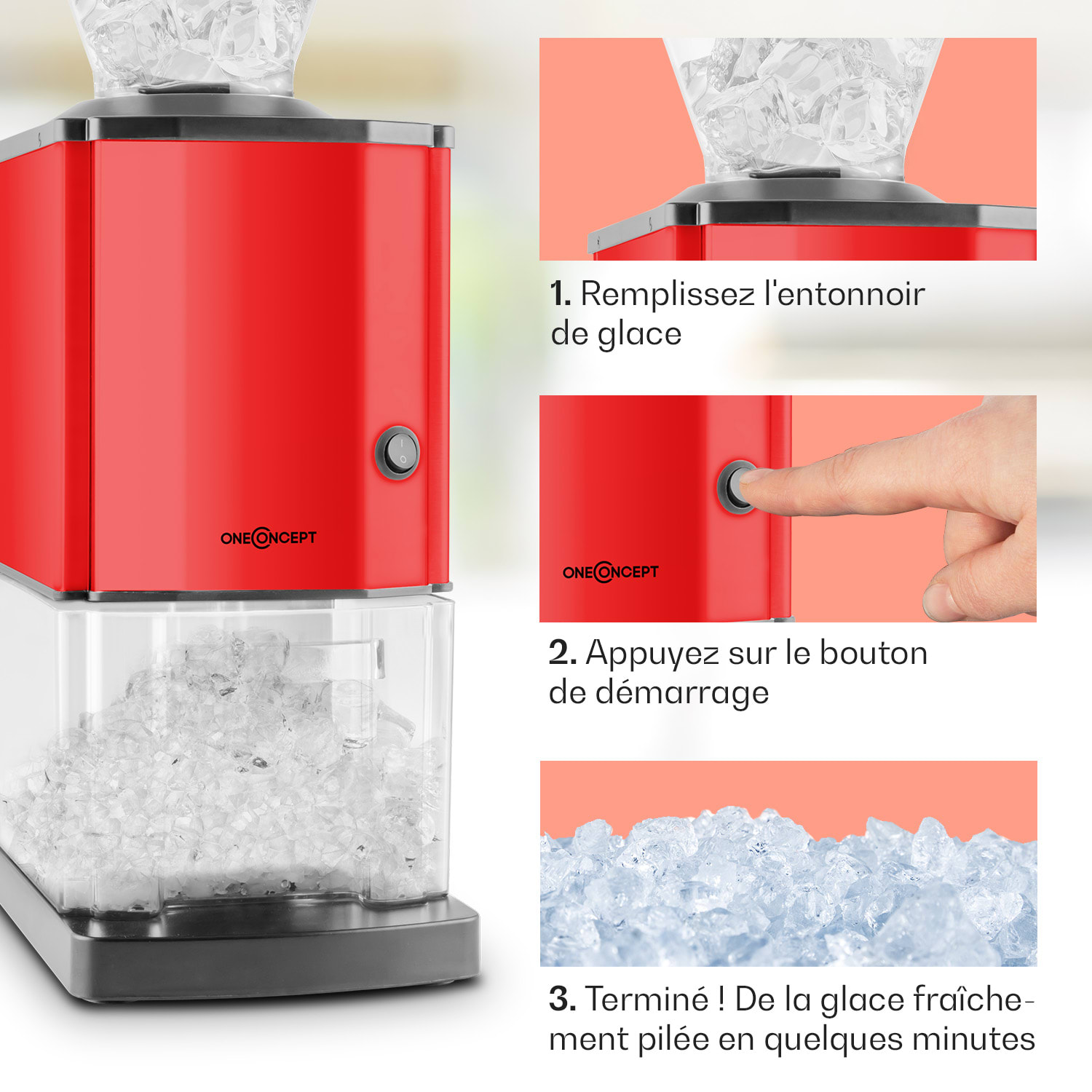 Icebreaker ijs crusher 15 kg/u 3,5 liter ijsbeker inox rood Rood