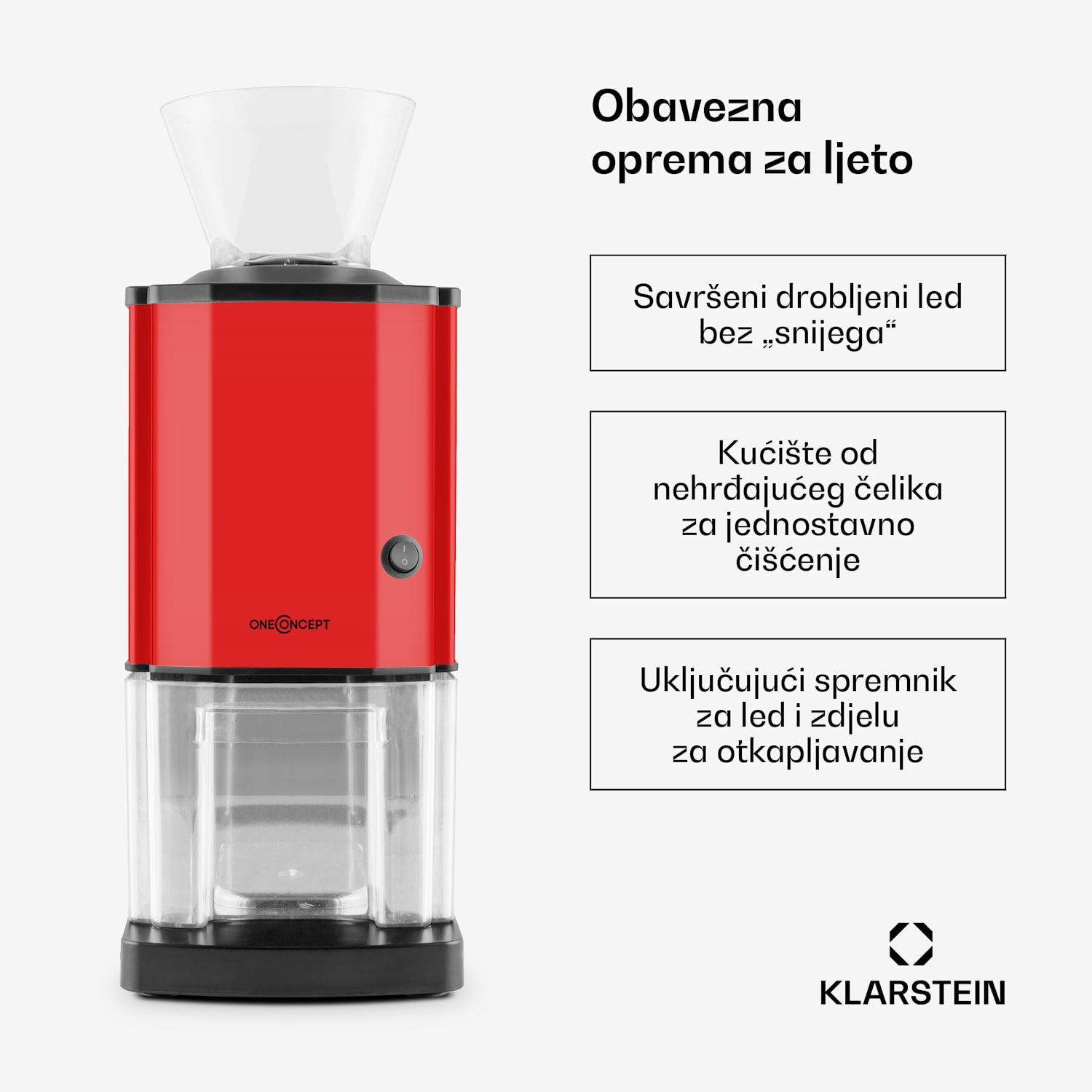 Icebreaker, crvena, drobilica leda izvedbe 15 kg/h, obujma 3,5 l, saspremnikom za led, nehrđajući čelik Crvena