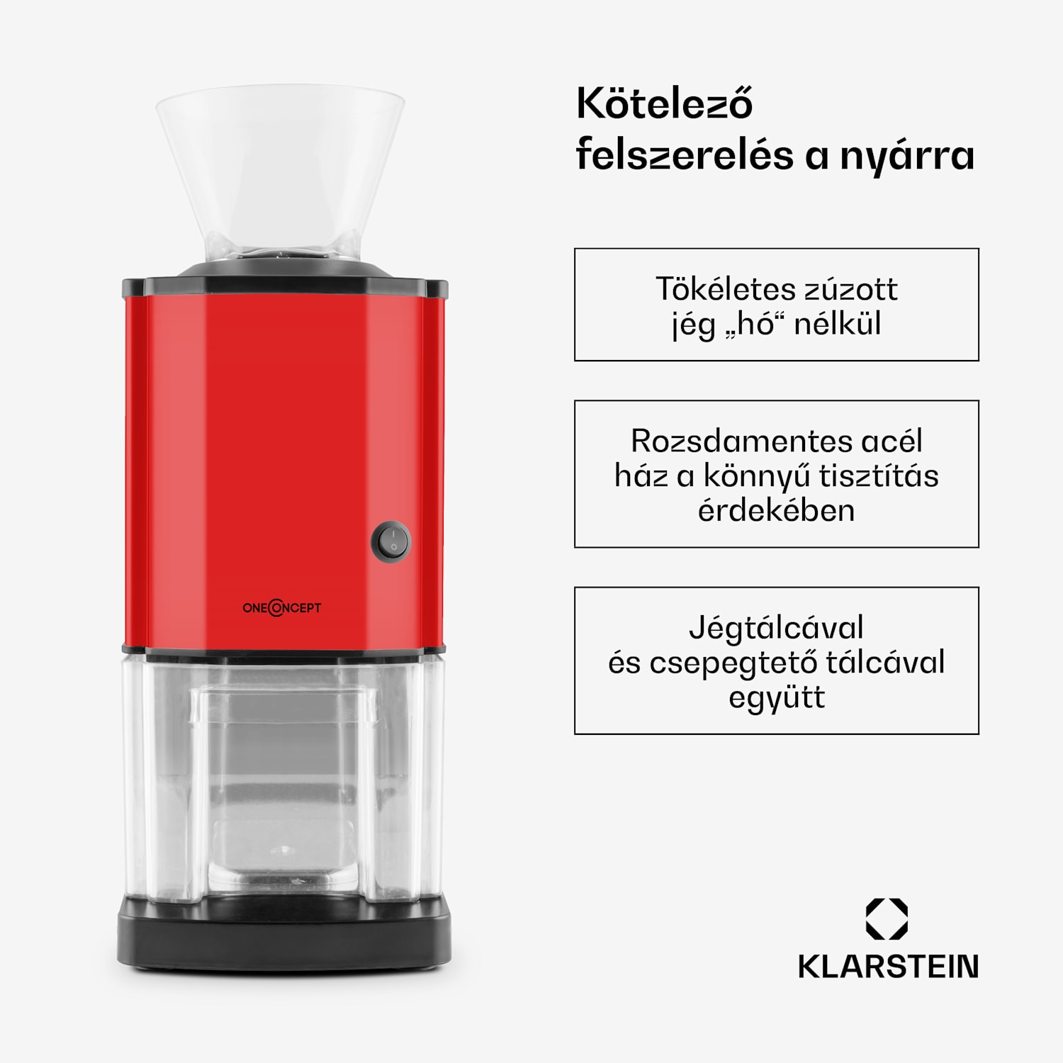Icebreaker, jégkása készítő gép, 15 kg/h, 3,5 L térfogat, jégtartó, rozsdamentes acél Piros