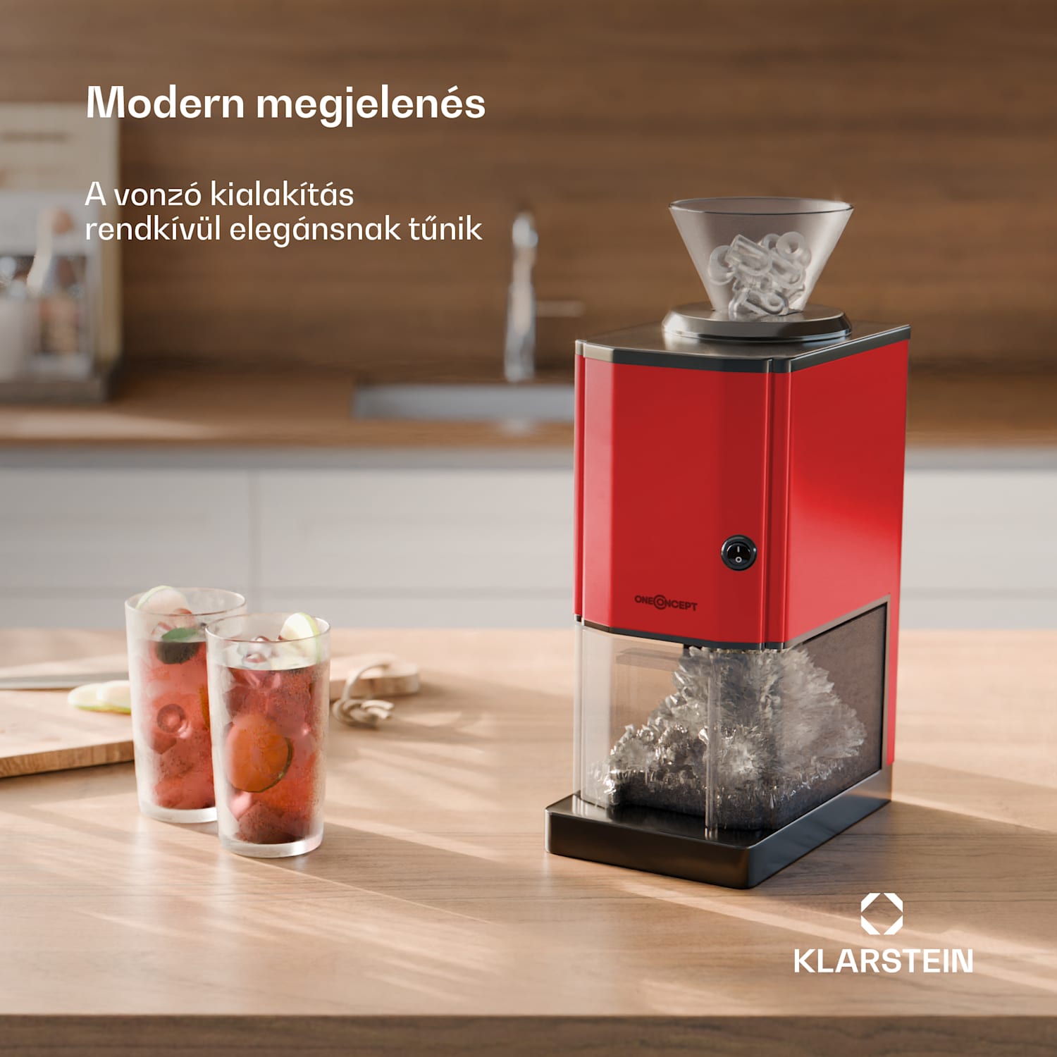 Icebreaker, jégkása készítő gép, 15 kg/h, 3,5 L térfogat, jégtartó, rozsdamentes acél Piros