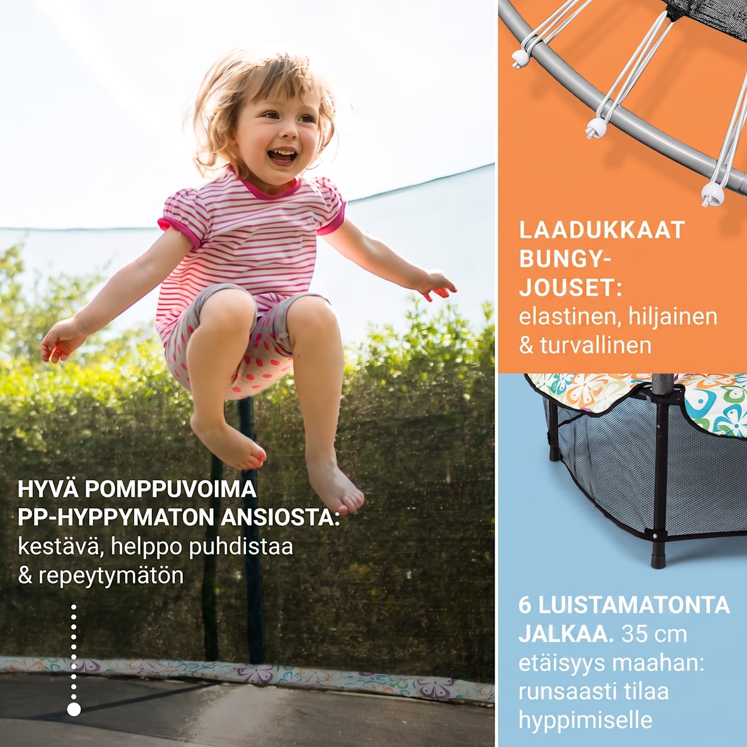Rocketkid trampoliini Ø 140 cm turvaverkko benjijousitus 3-vuotiaasta alkaen Multi