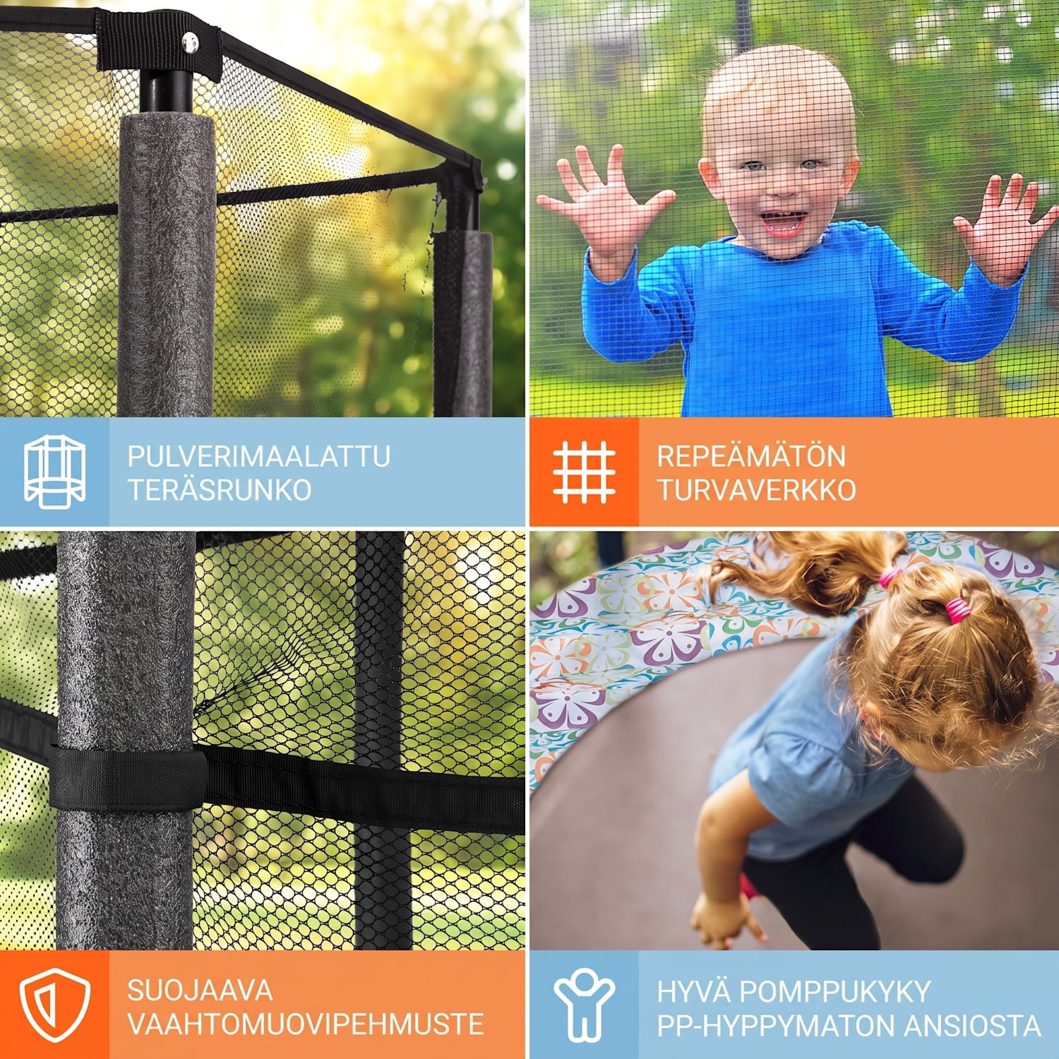 Rocketkid trampoliini Ø 140 cm turvaverkko benjijousitus 3-vuotiaasta alkaen Multi