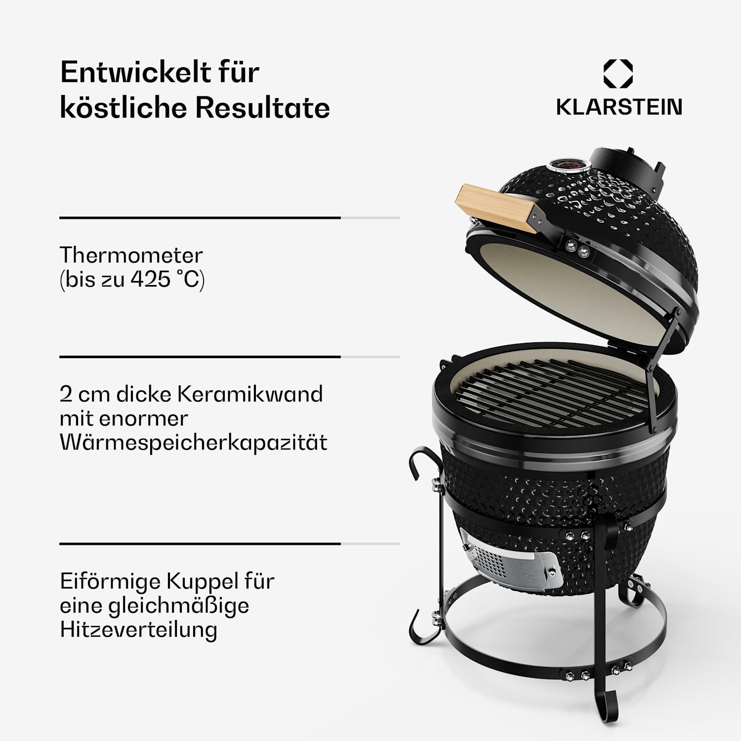 Princesize Kamado-Grill Keramikgrill Edelstahl-Grillrost Smoker BBQ Schwarz