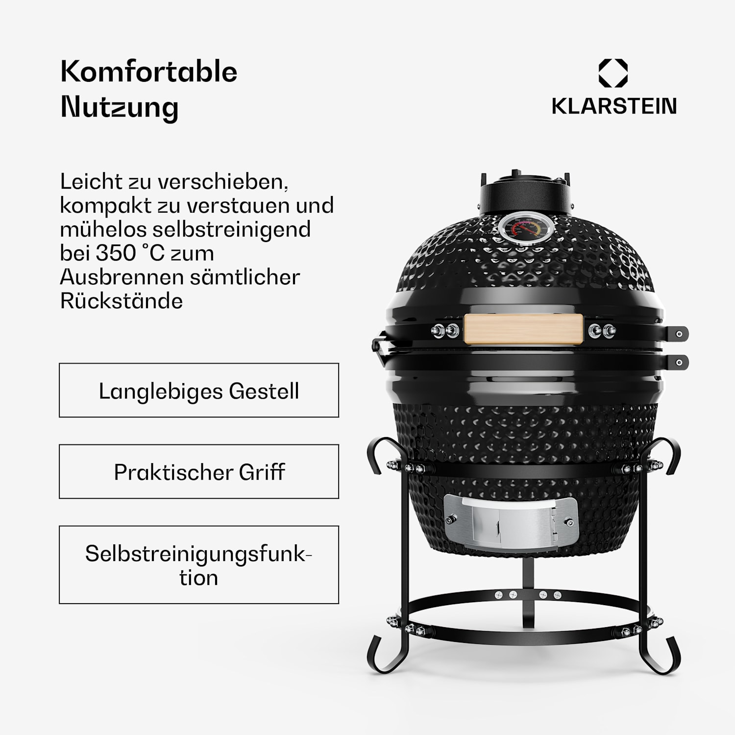 Princesize Kamado-Grill Keramikgrill Edelstahl-Grillrost Smoker BBQ Schwarz