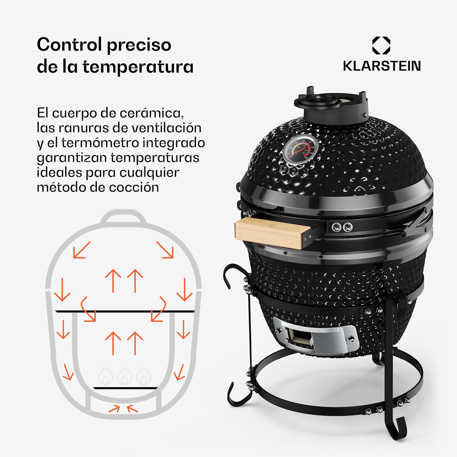 Princesize Parrilla Kamado Parrilla de cerámica Parrilla de acero inoxidable Ahumador BBQ Negra Negro