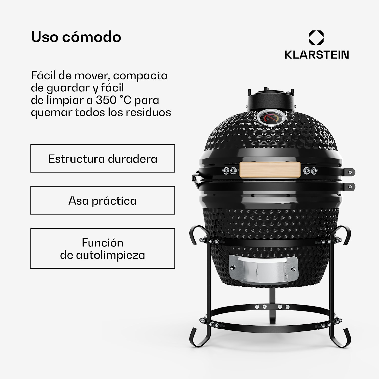Princesize Parrilla Kamado Parrilla de cerámica Parrilla de acero inoxidable Ahumador BBQ Negra Negro