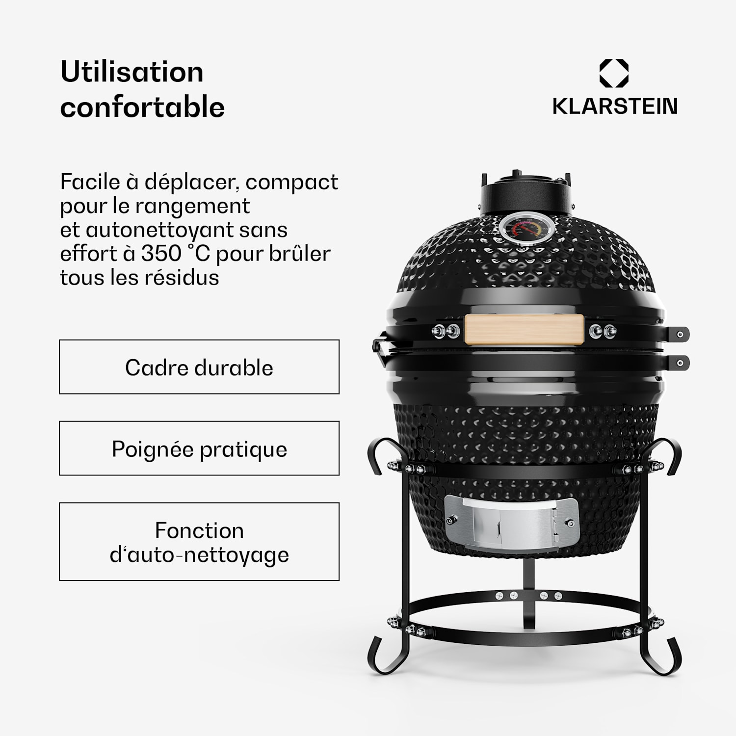 Princesize Kamado-Grill Barbecue en céramique Grille de barbecue en acier inoxydable Barbecue fumoir BBQ noir Noir