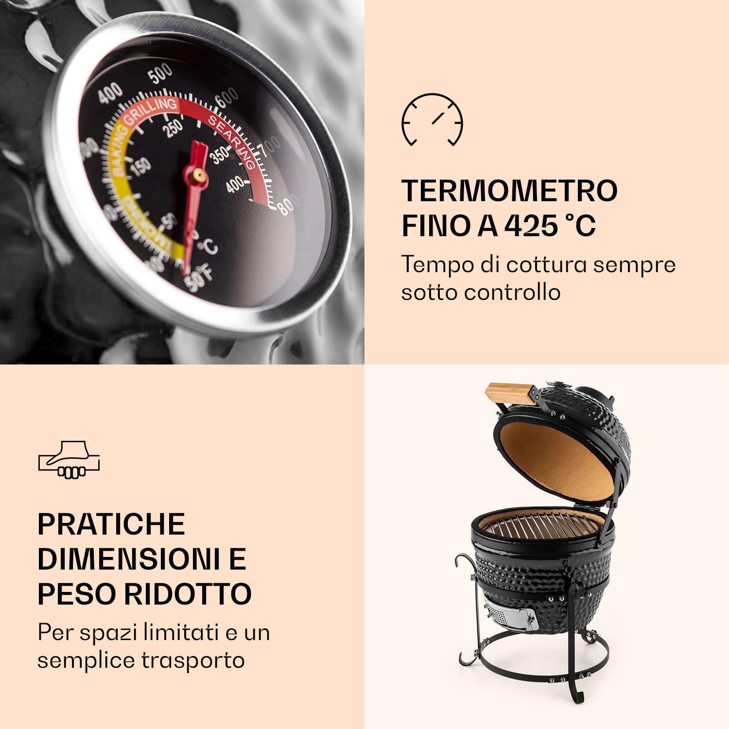 Princesize barbecue Kamado grill in ceramica griglia in acciaio inox griglia affumicatore BBQ nero 