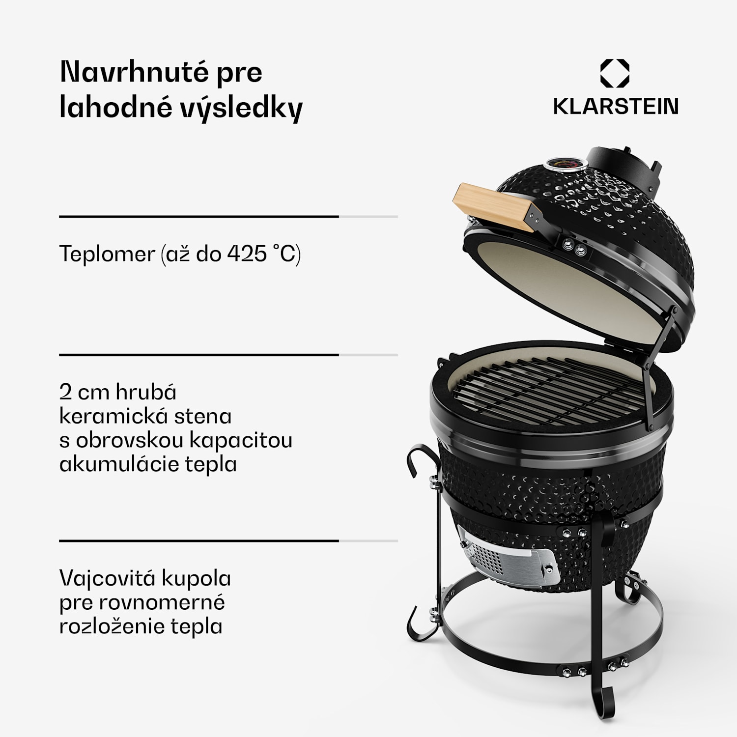 Princesize, kamado gril, keramický, 11", údenie, BBQ, pomalé varenie, čierny Čierna
