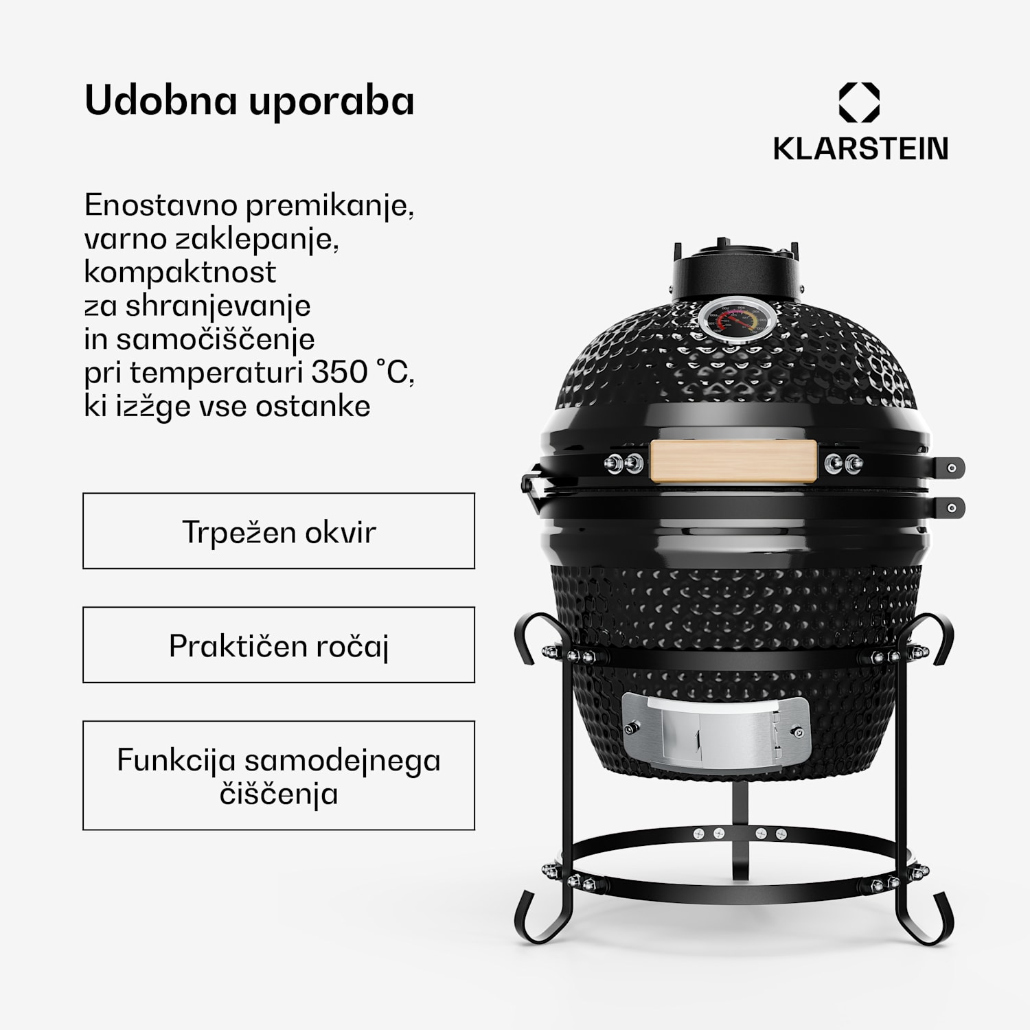 Princesize, kamado žar, keramični, 11", dimljenje, BBQ, počasno kuhanje, črna Črna