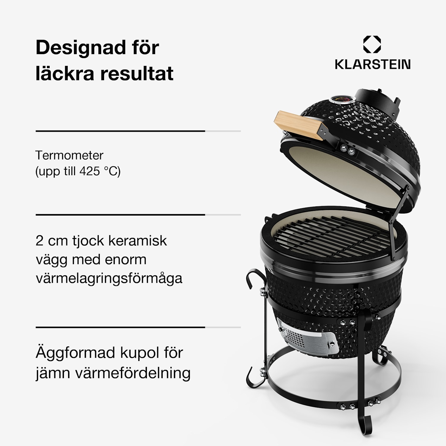 Princesize Kamadogrill keramikgrill grillgaller av ädelstål smoker BBQ svart Svart