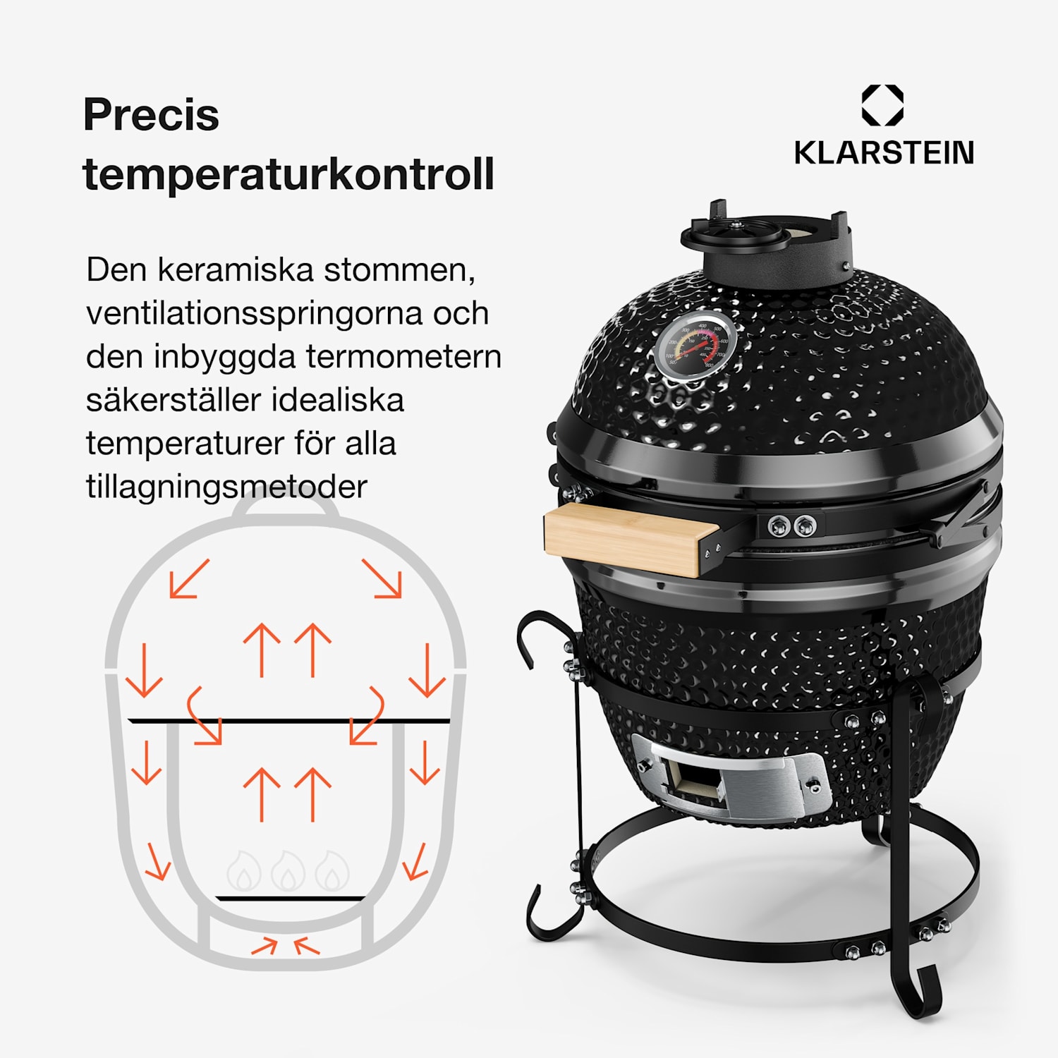 Princesize Kamadogrill keramikgrill grillgaller av ädelstål smoker BBQ svart Svart