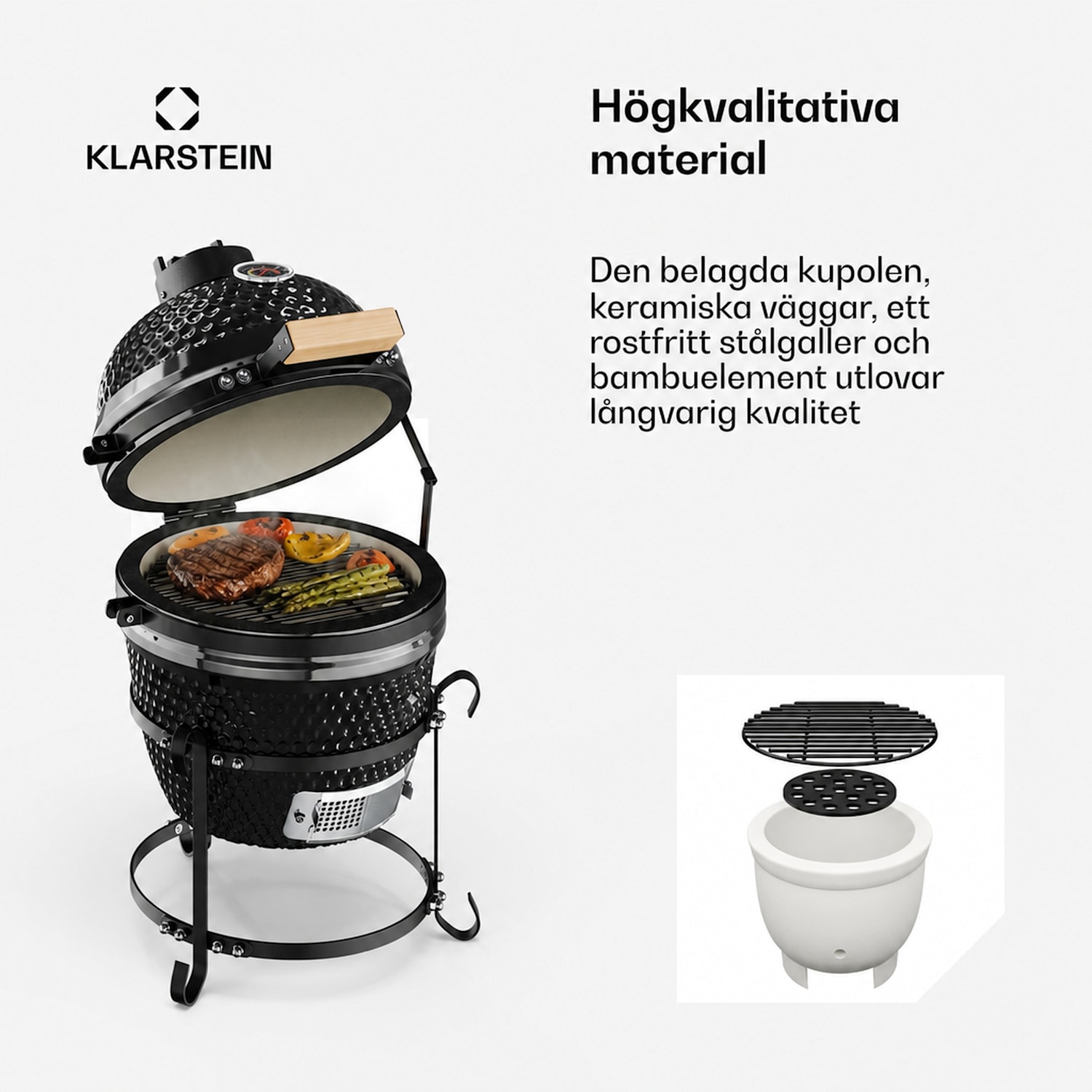 Princesize Kamadogrill keramikgrill grillgaller av ädelstål smoker BBQ svart Svart