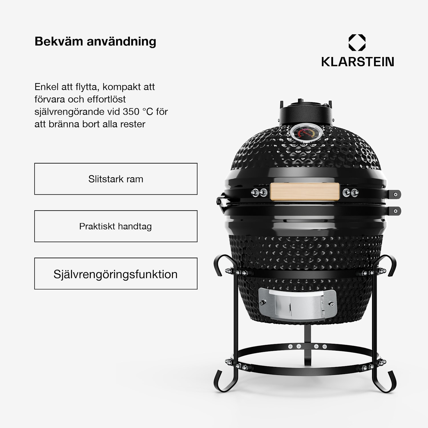 Princesize Kamadogrill keramikgrill grillgaller av ädelstål smoker BBQ svart Svart