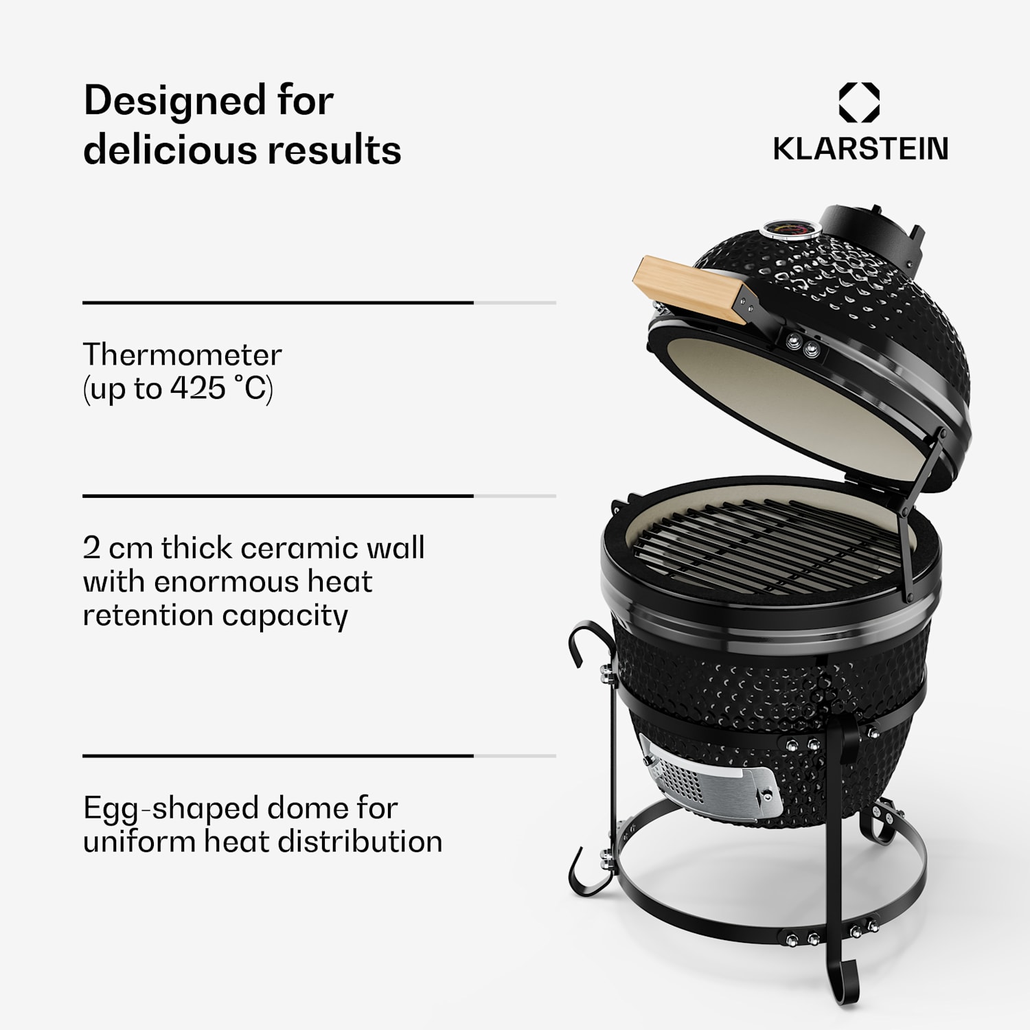 Prince-sized Kamado Grill Ceramic Grill Ovenl 11" Smoker BBQ black Black